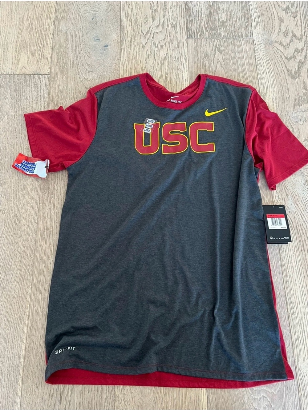Nike USC Dri-FIT Short Sleeve Tee in Cardinal, Charcoal & Gold
